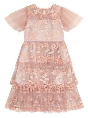 Self-Portrait Girls Pink Floral Tiered Tulle Dress